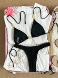 Wrinkled Crinkled Halter Beads Bikini Female Swimsuit Women Swimwear Two-pieces Bikini Set Brazilian Bather Bathing Suit Swim