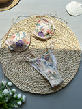 Flowers Printed Halter Underwired V-Bar Bikini Women Swimwear Female Swimsuit Two-pieces Bikini Set High Cut Bathing Suit Swim