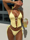 DEKA Yellow String Bikinis Halter Triangle Micro Bikini Set Thong Ruffled Ruched Sexy Swimsuit Women 2025 Swimwear Bather De Muj
