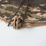 New American Style Camouflage Shorts Washed Frayed Drawstring Elastic Waist Patchwork Sexy Bodycon Hot Pants Shorts Elegant IHOH