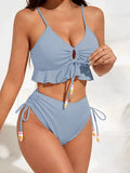 2026 High Waist Bikini Women Drawstring Swimwear Female Ruffle Swimsuit Solid Bathers Bathing Swimming Swim Suit Beachwear