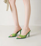 Ladies High-heeled  Beach Slippers Shoes Fashion Pointed Sexy Candy Color Patent Leather Open Toes Sandals Big Size 35-43 New