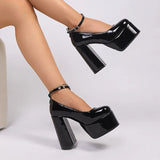 Fashion Chunky Heel Mary Jane Shoes Women Ankle Strap Thick Platform Pumps Woman Plus Size Super High Heels Party Wedding Shoes