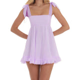 Women Sleeveless Mini Dress Summer Tie-up Straps Floral Print Backless A-Line Dress for Party Beach Streetwear