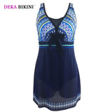 DEKA Vintage Deep V Swimwear Women Plus Size Bikini One Piece Swimsuit with Skirt Female Swim Dress Bather Beach Suit Large Size