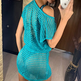 5 Colors New Crochet Knitted Beach Cover Up Dress Tunic Long Pareos Bikinis Cover Ups Swim Cover Up Robe Plage Beachwear V2053