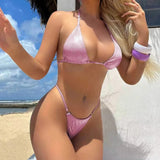 Halter Glitter Sparkling High Leg Cut Bikini Women Swimwear Female Swimsuit Two-pieces Bikini Set Bather Bathing Suit Swim V5102