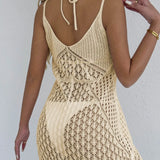 Women's Dress Women's Sexy Hollow Woven Suspender Skirt Hand Crochet Splicing Beach Bikini Smock Long Dresses for Women