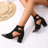 Fashion Square Toe Open Toe One Strap Non-slip Wear-resistant Temperament High Heels Women's Block Heel Sandals
