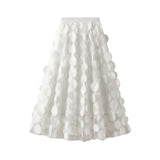 Women Tulle Tutu Skirt Solid Color 3D Dot Elastic Mesh Fairy A-Line Skirt for Beach Party Streetwear