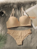 New Hot Selling Solid Color Daily 2-piece Set with Steel Rim push up Bra for Women Underwear Set J2611
