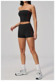 Summer Tight Yoga Suit Women Color Contrast Strapless Slim Sports Tank Top Shorts Fitness Suit Gym Running Workout Tracksuit