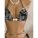 With Sarong Halter Printed Bikini Women Swimwear Female Swimsuit Padded Bather Bathing Suit Swim Three-pieces Bikini set K8073