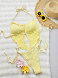 DEKA Yellow Triangle Vest Bikini Set Women String Halter Thong Sexy Swimsuit Heart Bead Swimwear Bathing Suit Lace up Bikinis