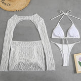 2025 European and American New Solid Color Special Mesh Four-piece Beach Swimsuit Sexy Bikini Burkini Muslim Swimwear