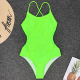 Criss Cross Backless Women Swimwear One Piece Swimsuit Female Monokini High Cut Leg Bather Bathing Suit Swim Beach Wear Lady
