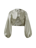 Women Chiffon Cropped Shrugs Fashion Stylish Sheer Open Front Balloon Long Sleeve Cardigan Blouse Shirts Bolero Cover-ups