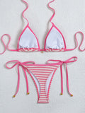 2026 Trendy String Bikini Set Triangle Top Side Tie Bottoms with Metallic Pendant  Solid Color Contrast Trim Women Swimwear