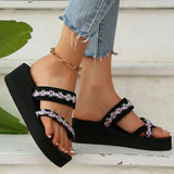 2025 Thick Bottom Clip Toe Slippers for Women Fashion Floral Fabric Wedge Sandals Woman Summer Eva Wear-Resistant Slides Female