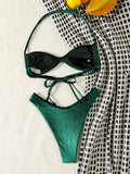 sexy metallic green glitter beads halter bikinis sets two pieces women micro thong swimsuit female bathing suit swimwear biquini