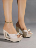 New Summer Fashion Design Peep Toe Beaded Slippers Platform Sandals Women Hollow Heels Female Shoes Zapatos Mujer