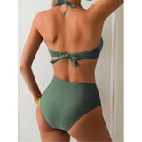 S - XL Metal Ring Halter Female Swimsuit High Waist Bikini Women Swimwear Two-Pieces Bikini Set Bather Bathing Suit Swim V6933