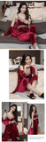 Women's Autumn Winter Golden Velvet Pajamas Set - Sexy Lace Suspender 3-Piece Loungewear with Breast Pads