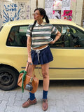 Foridol Burgundy Striped Casual Women T-shirt Summer Loose Polo Shirts Buttons New Female Tops Blouse White Tops Spring Shirt