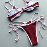 Halter Splicing Bikini Female Swimsuit Women Swimwear Two-pieces Bikini Set Underwired Strappy Bather Bathing Suit Swim V8173
