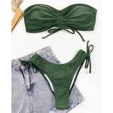 New Sexy Lace Up Scrunch Butt Bandeau Bikini Female Swimsuit Women Swimwear Two-pieces Bikini set Bather Bathing Suit Swim K3189