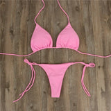Women Thong Bikini Set Side Tie Sexy Swimsuit Bandage Style Brazilian Swimwear Woman Clothing Red/Blue/Black/White/Wine Red/Pink