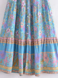 Foridol Single Breasted Bohemian Holiday Summer Women Dress Belt Casual Loose Maxi Floral Dress Short Sleeve Long Viscose Dress