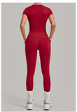 Women Tracksuit Yoga Sets Short Sleeve Slim Sports T Shirts Workout Clothes Outdoor Tight High Waist Pocket Pants Fitness Suits