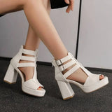 Summer New Style Fashion High-heeled Exposed Toes Women's Sandals Sexy Party Zipper Square Heel Women's Sandals Size 34-50