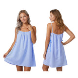 2026 Summer Women's Loose Fit Cami Dress Spaghetti Strap Flowy Mini Dress Dot/Striped Party Bohemian Holiday Sundress