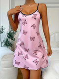 Women Butterfly Print Spaghetti Strap Nightgown Sexy Slip Sleep Dress Summer Pajama Dress Ladies Loungewear Nightwear Sleepwear