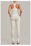 Women's Seamless Yoga Sets Sports Fitness Hip-lifting High Waist Pant Sleeveless Backless Suits Workout Running Leggings Sets