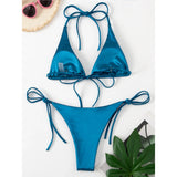 Sexy Satin Halter Brazilian Padded Bikini Female Swimsuit Women Swimwear Two-Pieces Bikini Set Bather Bathing Suit Swim V4966S