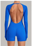 Women's Yoga Jumpsuits Sports Fitness Hip-lifting Long-sleeved Backless Running Training Workout Gym Shorts One-piece Bodysuits