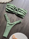 Wrinkled Bandeau High Cut Mini Thong Bikini Female Swimsuit Women Swimwear Two-pieces Bikini Set Bather Bathing Suit Swim Lady