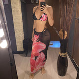XS - L Floral Flowers With Skirt Bikini Female Swimsuit Women Swimwear Three-pieces Bikini set Bather Bathing Suit Swim V6788B