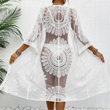 Sexy Embroidery Half Sleeve Chiffon Cardigan Tunic Beach Cover Up Cover-ups Beach Dress Beach Wear Beachwear Female Women V5510