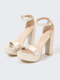 Gold Size35-42 Sandals Women's Thick Heel Square Head Buckle Waterproof Table Open Toe Hollow Word with High Heel Sandals