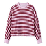 Spring Autumn Casual Loose Tops for Women Long Sleeve Round Neck Loose Fit Striped Print T-shirts
