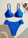 Sexy Pleate High Waist Bikini Set 2026 Women Orange Metal Buckle Push Up Two Piece Swimsuit Beach Bathing Suit Holiday Swimwear