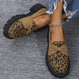 Leopard Faux Suede Loafers Shoes for Women Plus Size Platform Shoes Woman Bowknot Decoration Slip On Casual Shoes Mujer