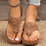 Pink Flower Wedge Heel Flip Flops Women Summer Massage Sole Clip Toe Platform Slippers Woman Light Thick Bottom Beach Sandals