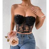 Phantasy Sexy Lace See through Crop Top Women Fashion Floral Embroidery Black Tank Top Night club Dress up 2026 Summer Outfit