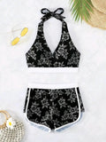2026 Halter Sporty Bikinis Printed Swimsuit Women High Waist Shorts Swimwear Female Bathers Bathing Swimming Swim Suit Beachwear