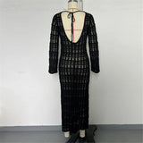 2025 Hollow Out Long Sleeve Backless Knitted Tunic Beach Cover Up Cover-ups Beach Dress Beach Wear Beachwear Female Women K6597